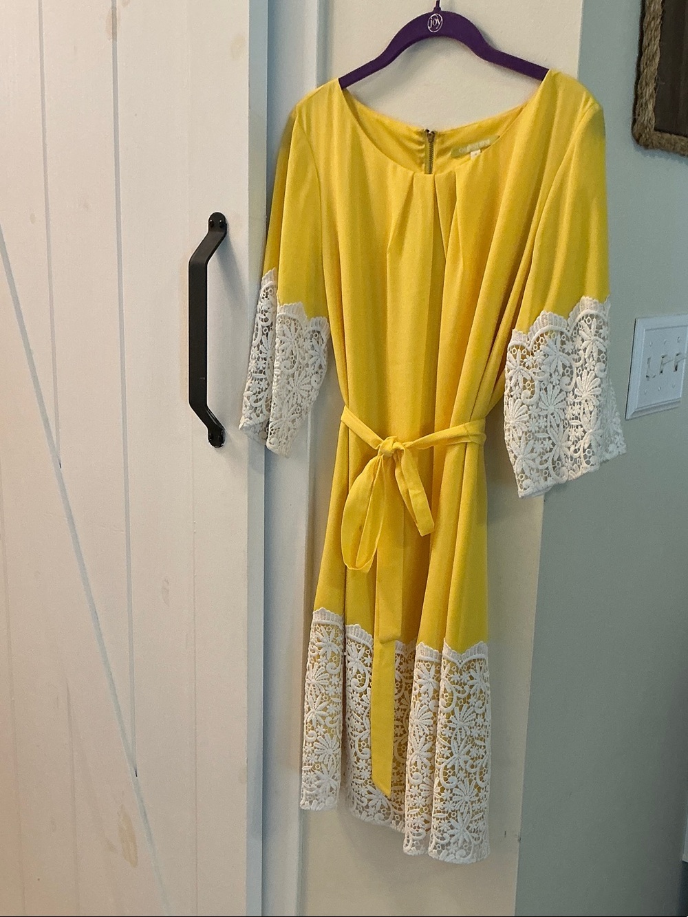 Gianni Bini Yellow Midi Dress with White Lace Trim